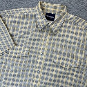 Wrangler Shirt Mens XL* Yellow & Blue Plaid Pearl Snap Western Yolk Flap Pockets